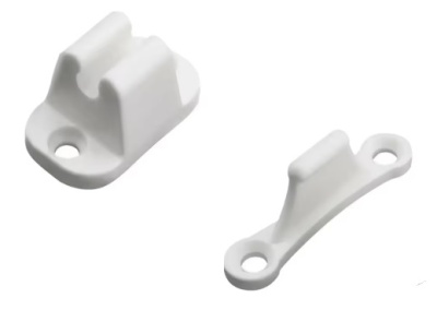 Conjunto de dois suportes brancos de plástico para fixação com parafusos