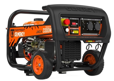 Gerador portátil Genergy JACA 3300W com rodas laranja e painel de controlo preto