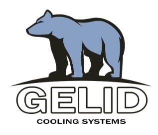 Logotipo com urso azul e preto e texto GELID COOLING SYSTEMS