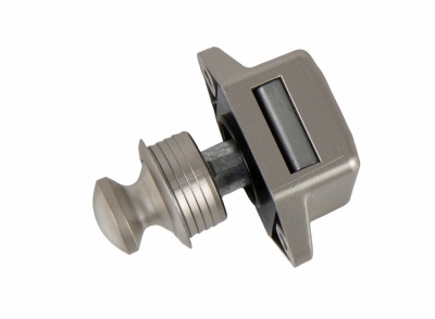 fecho metal cinzento com botão redondo e estrutura retangular