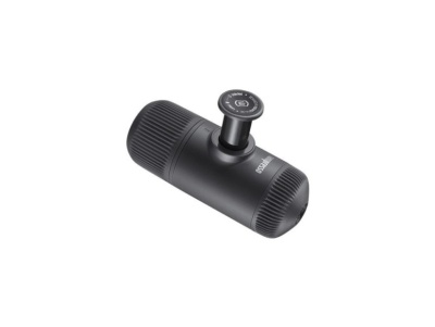 Aparelho portátil preto com botão circular e texto OSD Audio