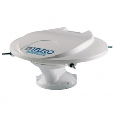 Antena parabólica branca TELECO WING22 sobre fundo branco