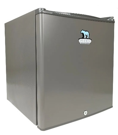 Frigorífico compacto cinzento com logo de urso polar GELID