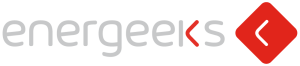 Logotipo Energeeks branco e vermelho sobre fundo preto