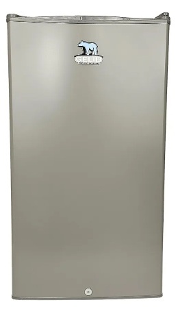 Mini frigorífico cinzento prateado com logótipo gelid