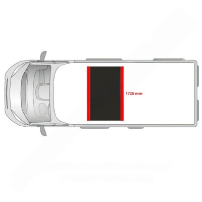 Carrinha branca vista de cima com área central preta e texto 1720 mm