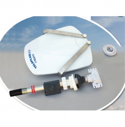 Antena TELERPLUS VHF/UHF com cabo branco sobre fundo cinzento