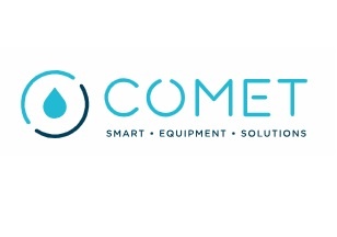 Logótipo da marca COMET com ícone de gota azul e texto SMART EQUIPMENT SOLUTIONS