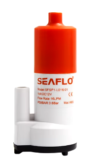 bomba elétrica submersível branca com tampa laranja SEAFLO