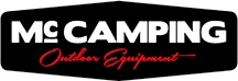 Logotipo MC CAMPING Outdoor Equipment em preto, branco e vermelho