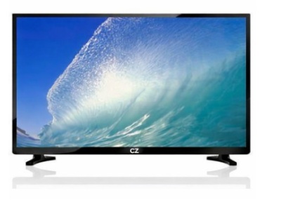 Televisão plana CZ com ecrã a exibir imagem de onda do mar