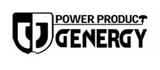 Logótipo preto e branco com texto POWER PRODUCT G ENERGY e símbolo gráfico