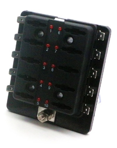 Painel elétrico preto com LEDs vermelhos numerados