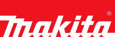 Logo Makita branco em fundo vermelho com símbolo ®