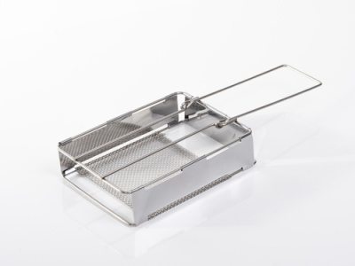 Armadilha para ratos em metal prateado com alça longa