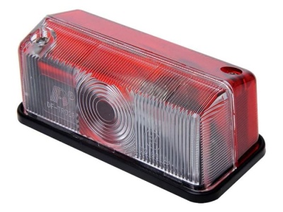 Farolim retangular plástico vermelho e transparente com base preta