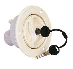 Fecho de tampa plástico branco com tampa preta e chaves