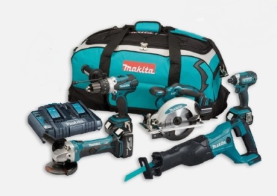 Conjunto de ferramentas elétricas Makita com mala azul e preta