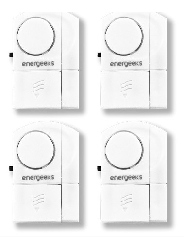 Dispositivos eletrónicos brancos com botão circular e marca energeeks