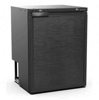 Frigorífico compacto preto com porta texturizada e painel digital