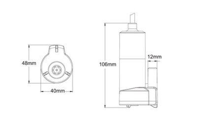 Desenho técnico de bomba submersível com dimensões