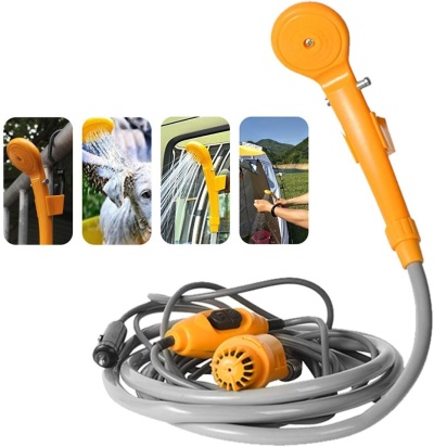 Manguera de ducha portátil naranja y gris para uso exterior