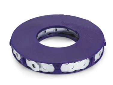 anel massageador circular roxo com formas brancas texturizadas