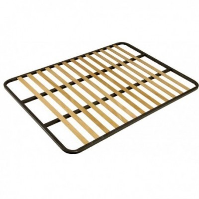 Estrado de cama metálico com ripas de madeira