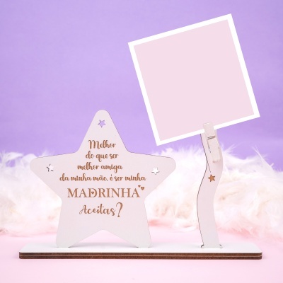 Placa decorativa em forma de estrela com texto para madrinha