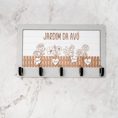 Cabide de parede decorado com tema de jardim com cinco ganchos