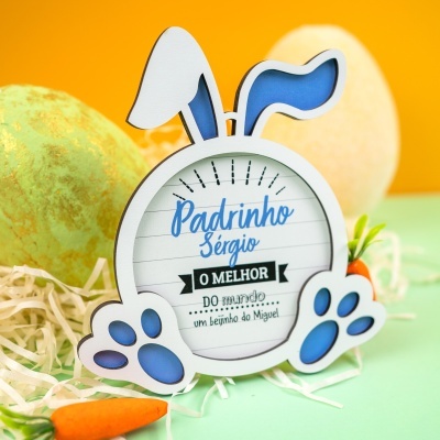 Relógio decorativo de coelho com texto e elementos de Páscoa