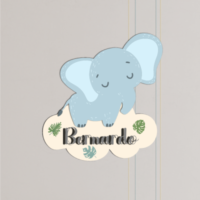 Adesivo decorativo com elefante azul e texto Bernardo