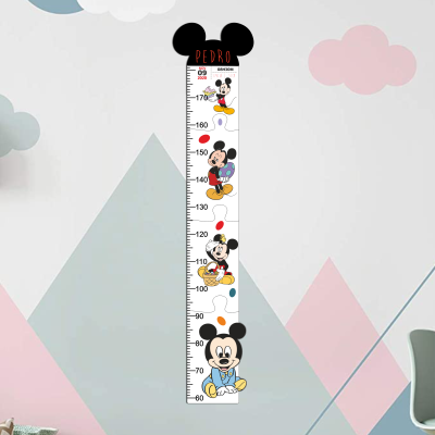 Régua de crescimento infantil com design Mickey Mouse e texto personalizado