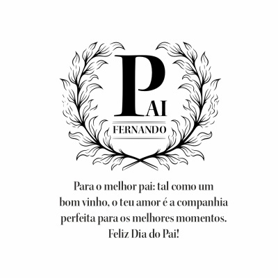 Design gráfico com texto para Dia do Pai com folhas decorativas pretas
