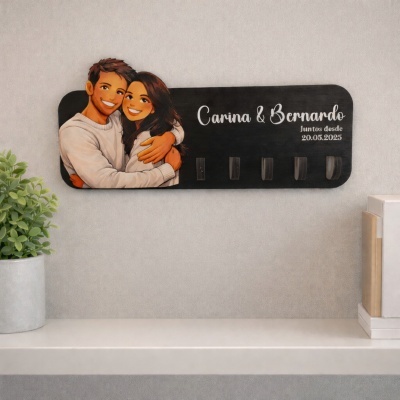 Painel decorativo casal com texto personalizado em madeira preta