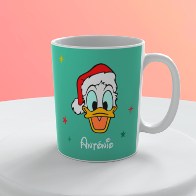 Caneca com Pato Donald e nome António em fundo verde