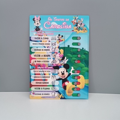 Quadro de tarefas infantil com personagens da Disney e texto em português
