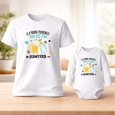Conjunto de t-shirt e body brancos com impressão colorida para Dia do Pai