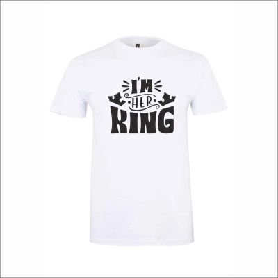 T-shirt branca com estampa IM HER KING em preto