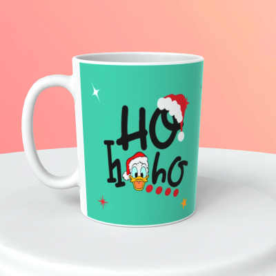 Caneca branca com design do Pato Donald de Natal e texto festivo