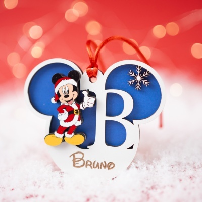 Enfeite de Natal com Mickey vestido de Pai Natal e nome Bruno
