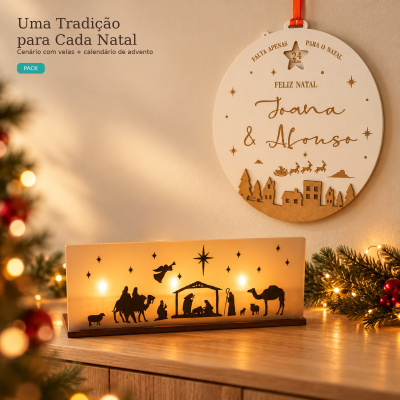Pack Tradi&ccedil;&atilde;o de Natal: cen&aacute;rio de Natal com velas e calend&aacute;rio de advento