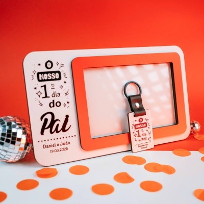 Porta-retrato e porta-chaves com mensagem personalizada para o Dia do Pai
