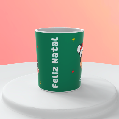 Caneca verde de Natal com texto feliz natal e Papai Noel