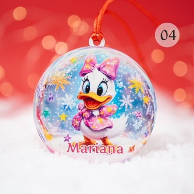 Esfera de Natal com personagem Margarida e texto Mariana
