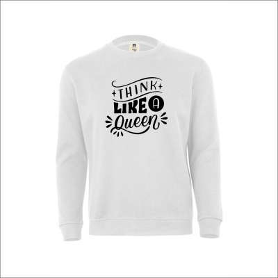 Sweatshirt branca com texto preto THINK LIKE A Queen
