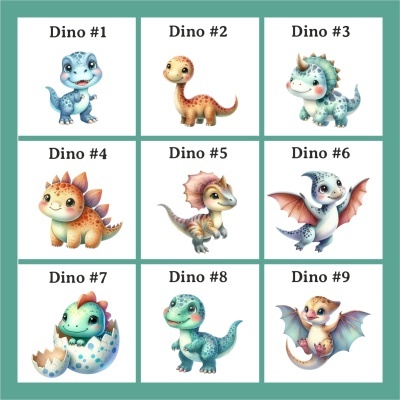 Nove ilustrações coloridas de dinossauros fofinhos numerados de 1 a 9