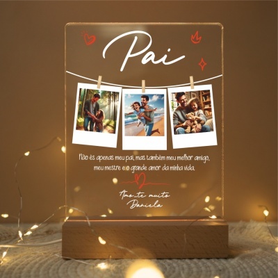 Painel decorativo transparente com fotos e texto para o dia do pai