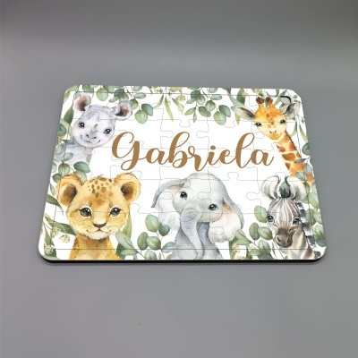 Quebra-cabeça com animais bebés e nome Gabriela