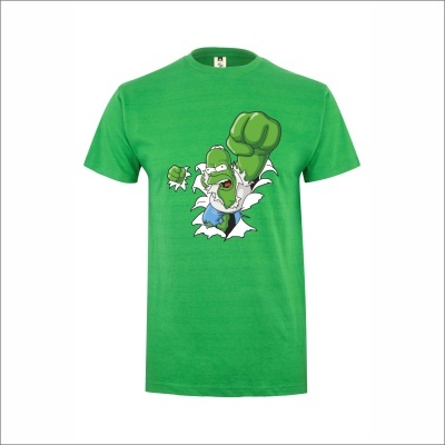 T-shirt verde com estampado de personagem cartoon verde a sair de rasgo no tecido